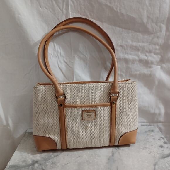 Liz Claiborne Shoulder Bag Purse Cream Weave Satchel - Picture 3 of 9